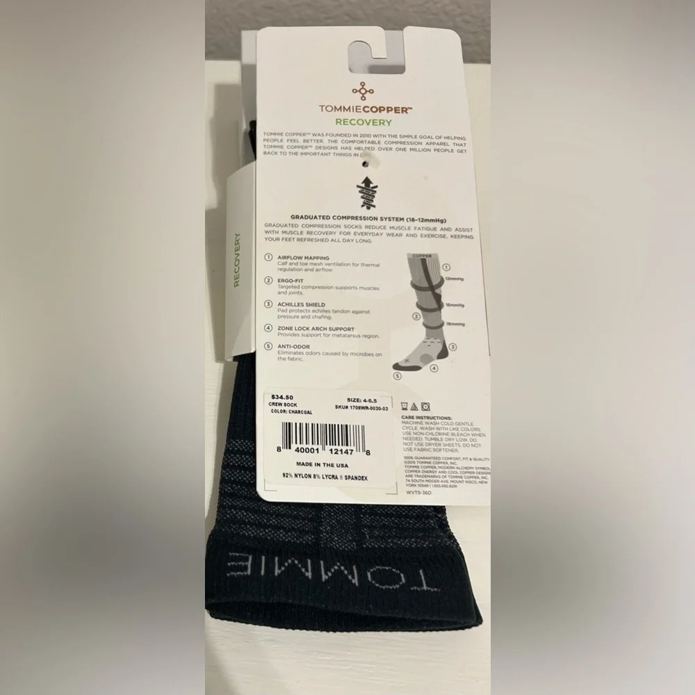 Tommy Copper Recovery Compression anti odor Black Crew Socks women’s 4-6.5